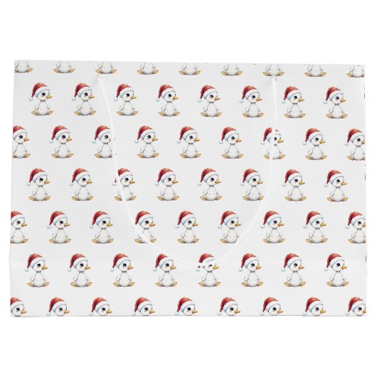 Cute Festive Christmas Goose Duck With Santa Hat Große Geschenktüte (Rückseite)