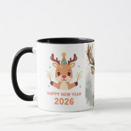 cute festive deer happy new year 2026 coffee mug tasse
