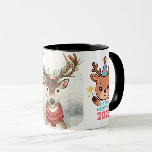 cute festive deer happy new year 2026 coffee mug tasse (VorderseiteRechts)