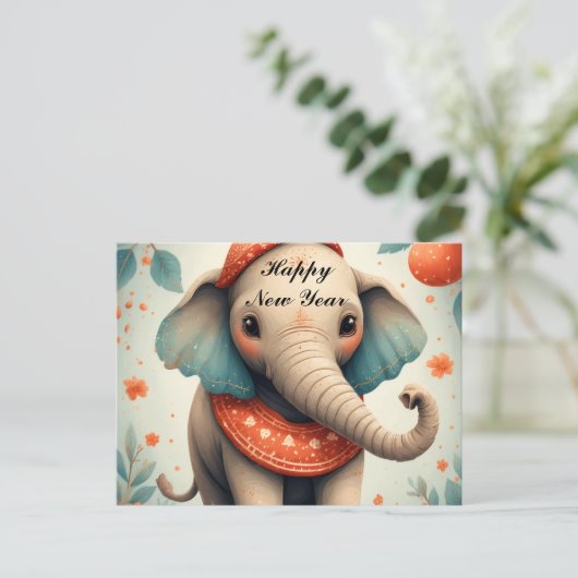 Cute Festive Elephant  Postkarte (Stehend Vorderseite)