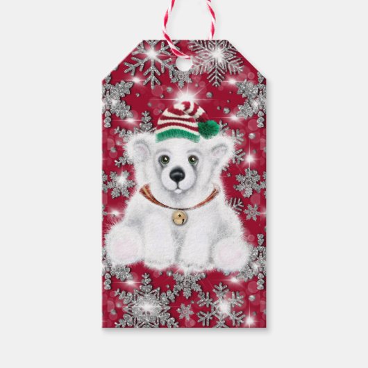 Cute festive holiday Polar bear glitter snowflakes Geschenkanhänger (Vorderseite)