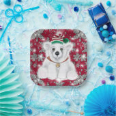Cute festive holiday Polar bear glitter snowflakes Pappteller (Party)