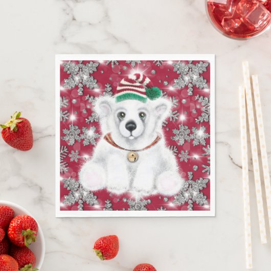Cute festive holiday Polar bear glitter snowflakes Serviette (Beispiel)