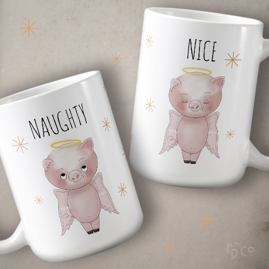 Cute Festive Naughty or Nice Angel Pig Holiday Kaffeetasse