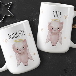 Cute Festive Naughty or Nice Angel Pig Holiday  Kaffeetasse