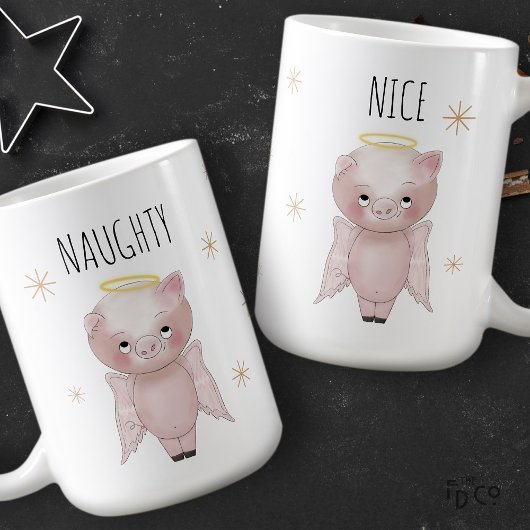Cute Festive Naughty or Nice Angel Pig Holiday Kaffeetasse