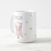 Cute Festive Naughty or Nice Angel Pig Holiday Kaffeetasse (Vorderseite Links)