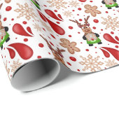 Cute Festive Red Christmas Reindeer Geschenkpapier (Rolleneckpunkt)