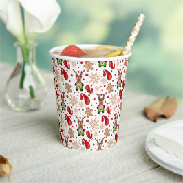 Cute Festive Red Christmas Reindeer Pappbecher