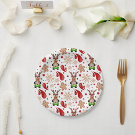 Cute Festive Red Christmas Reindeer Pappteller