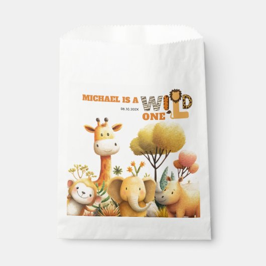 Cute Festive Safari Animals WILD ONE 1st Birthday Geschenktütchen (Vorderseite)
