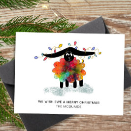 Cute  Festive Sheep with Christmas Lights Feiertagskarte