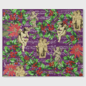 Cute Festive Vintage Angel Cherubs Holly Christmas Geschenkpapier (Flach)