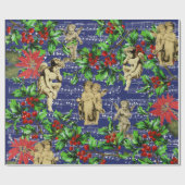 Cute Festive Vintage Angel Cherubs Holly Christmas Geschenkpapier (Flach)