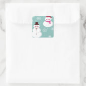 Cute Festive Winter Pink Frosty Snowman Quadratischer Aufkleber (Tasche)