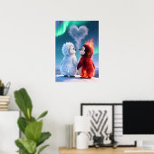 Cute Fire and Ice Penguin Northern Lights Poster (Heimbüro)