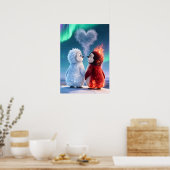 Cute Fire and Ice Penguin Northern Lights Poster (Küche)