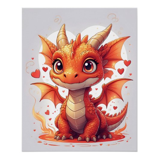 Cute Fire Baby Dragon Art Poster (Vorderseite)