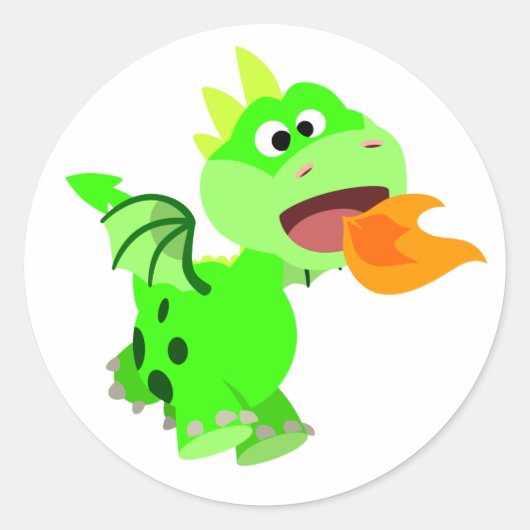 Cute Fire-Spitting Cartoon Dragon Sticker (Vorderseite)