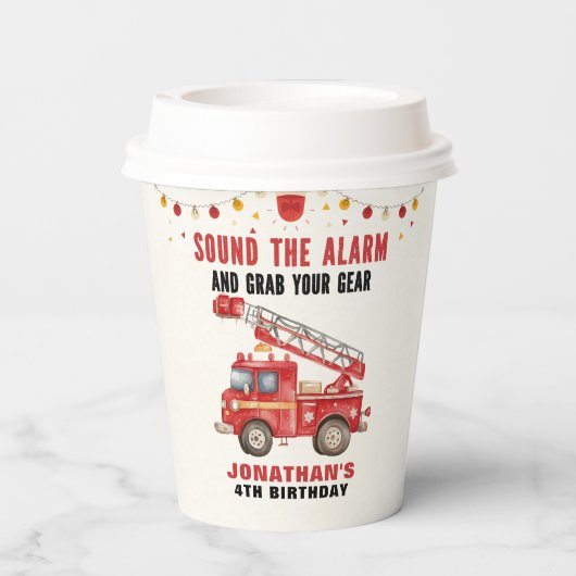 Cute Firefighter Birthday Boy  Pappbecher (Rückseite)