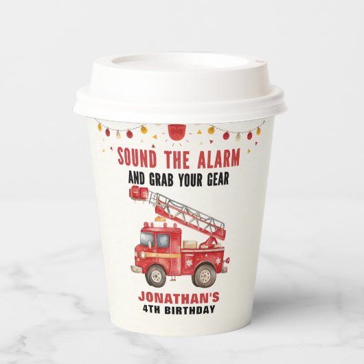 Cute Firefighter Birthday Boy  Pappbecher (Vorderseite)