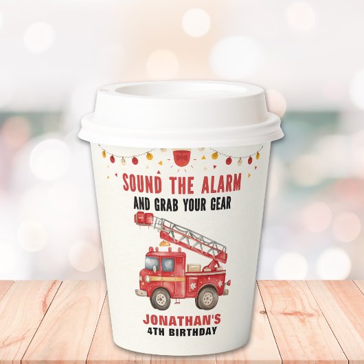 Cute Firefighter Birthday Boy  Pappbecher