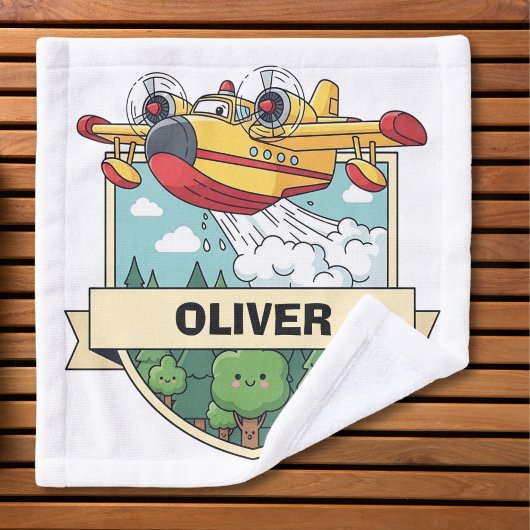 Cute Firefighting Plane Badge Waschlappen