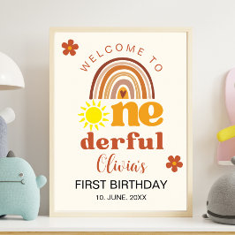 Cute First Birthday with Boho Style Onederful Poster