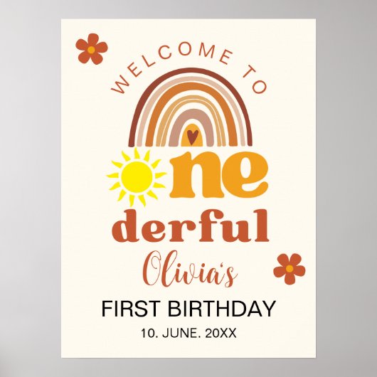 Cute First Birthday with Boho Style Onederful Poster (Vorne)