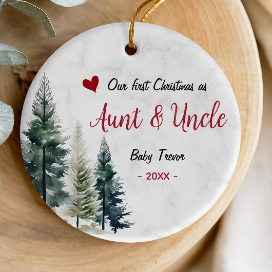 Cute first Christmas as Aunt and Uncle red heart Keramik Ornament
