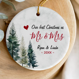 Cute first Christmas as Mr and Mrs  Keramik Ornament