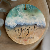 Cute first Christmas engaged coastal beach Keramik Ornament