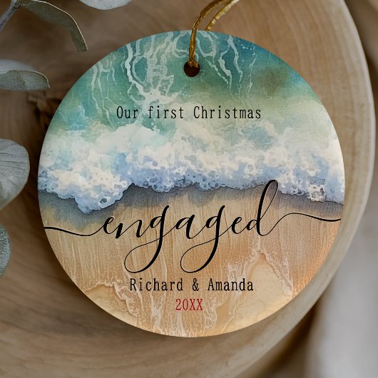 Cute first Christmas engaged coastal beach Keramik Ornament