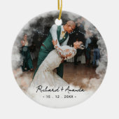 Cute first Christmas engaged faded photo Keramik Ornament (Vorne)