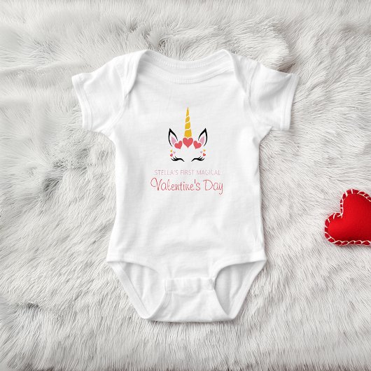 Cute First Magical Unicorn Valentine's Day Baby Strampler