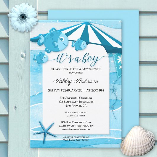 Cute Fish Nautical Baby Shower Invitation Einladung
