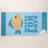 Cute Fish Waves for Days Personalized Kids Strandtuch (Vorderseite)