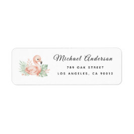  Cute Flamingo Baby Shower Return Address Label