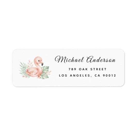  Cute Flamingo Baby Shower Return Address Label (Vorne)