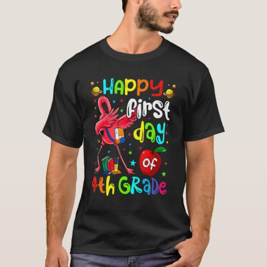 Cute Flamingo Happy First Day Of 4th Grade Rocks T-Shirt (Vorderseite)