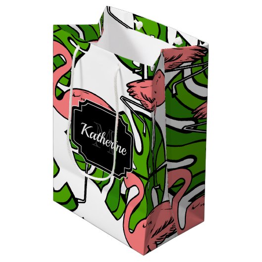 Cute Flamingo Pattern Mittlere Geschenktüte (Vorderseite Schrägansicht)