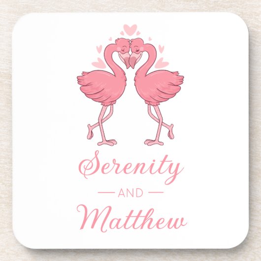Cute Flamingo Pink Tropical Beach Wedding Getränkeuntersetzer (Vorderseite)