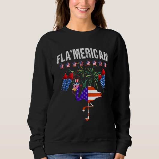 Cute Flamingo US Flag 4th Of July Flamerican Firew Sweatshirt (Vorderseite)