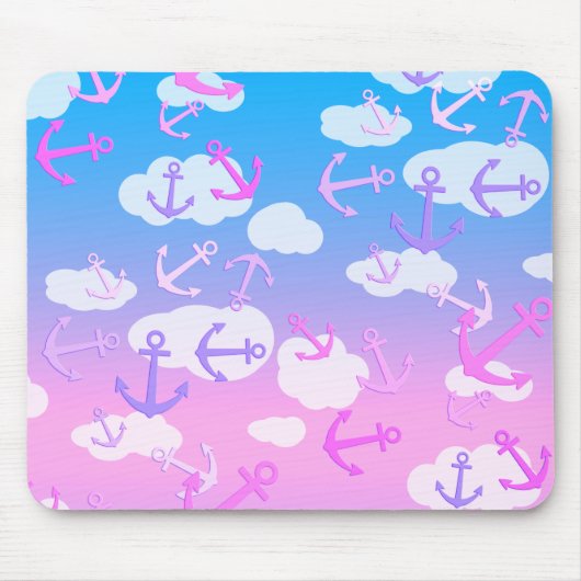 Cute Floating Anchors And Clouds Dreamy Colors Mousepad (Vorne)
