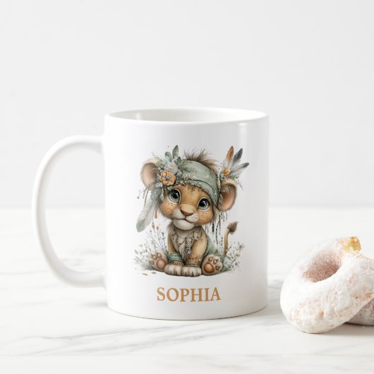 Cute Floral Baby Lion Wild One 1st Birthday Kaffeetasse (Mit Donut)