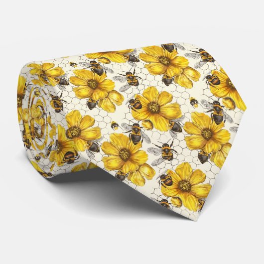 Cute floral bee tiled pattern  krawatte (Gerollt)