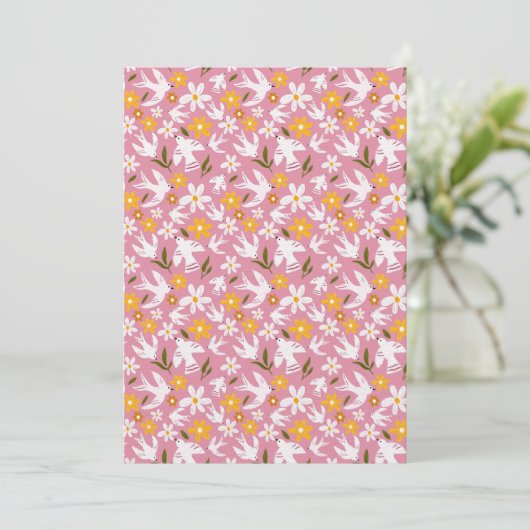 Cute Floral Bird Seamless Pattern Einladung (Stehend Vorderseite)