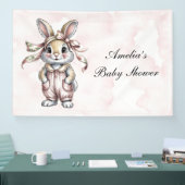 Cute Floral Bunny Girl Baby Shower Banner (Messe)
