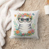 Cute Floral Cat with Glasses Kissen (Decke)