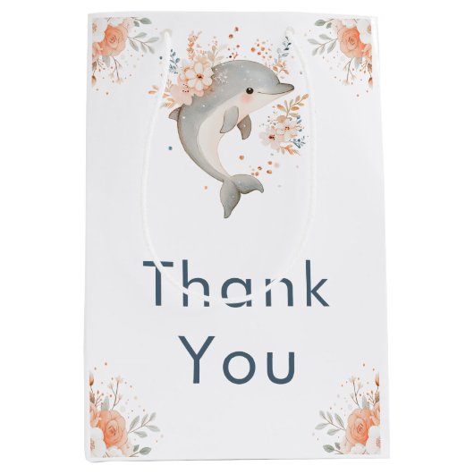 Cute Floral Dolphin Baby Shower Mittlere Geschenktüte (Vorderseite)